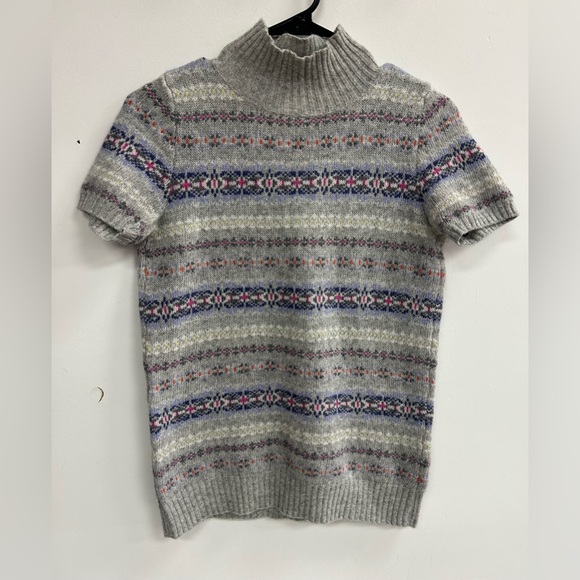 STILE BENETTON CASHMERE BLEND ITALIAN YARN SHORT SLEEVES HIGH NECK SWEATER S - Picture 4 of 7